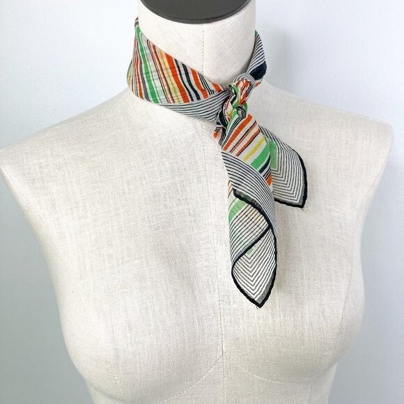 Vintage Accessories - Vintage Striped Square Scarf MCM Mod Retro Polyester Japan